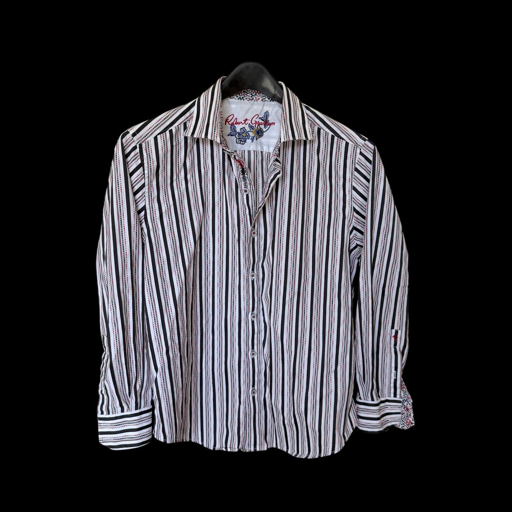 Robert Graham Classic Fit Striped Long Sleeve Button Down Shirt Black Red M